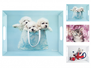 H&H Set 3 Vassoi Melamina Cats&Dogs 38X51 Complementi Per La Arredo Tavola
