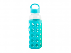 H&H Set 3 Bottiglia Borosilicato/Silicone Azzurro Tappo Plastica 0,36 Cl