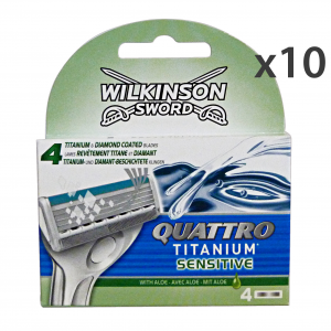Set 10 WILKINSON QUATTRO TITANIUM Sensitive Solo Ricarica X4 Pezzi Prodotti per rasatura
