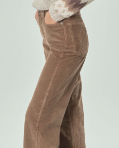 Pantaloni palazzo color biscotto in velluto 500 righe in misto cotone e modal