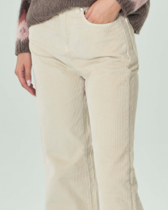 Pantaloni palazzo color burro in velluto 500 righe in misto cotone e modal