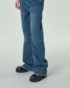 Jeans super wide blu in denim stretch recycled con lavaggio carmel