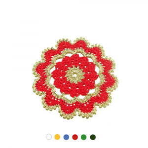 Sottobicchiere Natalizio rosso e oro ad uncinetto 15.5 cm - Crochet by Patty
