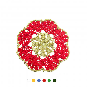 Sottobicchiere Natalizio rosso e oro ad uncinetto 16 cm - Crochet by Patty