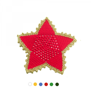 Sottobicchiere Natalizio stella rossa e oro ad uncinetto 16 cm - Crochet by Patty