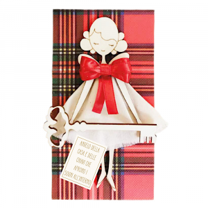 Quadretto di Natale Angelo Tartan con chiave 10.5x19.5 cm - Beccalli for Life