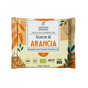 Tavoletta di Cacao Crudo Fondente con Scorze di Arancia 30 grammi