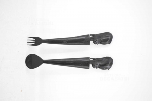 Pair Cutlery African Black 31 Cm