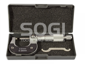 Micrometro centesimale per esterni SOGI MIC-0-25 con frizione - 025 mm - terminali cromati