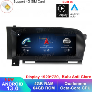 ANDROID navigatore per Mercedes Classe S W221 W216 CL 2010-2013 NTG 3.5 CarPlay Android Auto 10.25 pollici 4GB RAM 64GB ROM Octa-Core Bluetooth GPS WI-FI