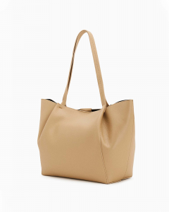 Shopping bag beige in pelle di vitello martellata misura grande a con  pochette interna removibile