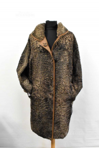 Cappotto Donna Van Ludd Reversibile Pelle / Pelliccia Tg. 44 Marrone