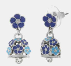 By Simon - Orecchini in Metallo con campanella e fiori blu, azzurri e bianchi