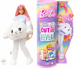 Barbie - Cutie Reveal Serie Pigiamini, Bambola con Costume da Agnellino di Peluce