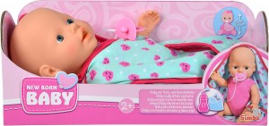New Born Baby - Bambola da gioco in vinile con funzione di bere e bagnare, coperta e ciuccio, 30 cm
