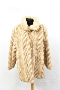 Fur Woman Miss Bin In Real Hair Lapin Striated Beige With Pockets Size.s / M