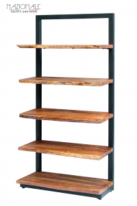 Edge - Libreria in legno massello massello di acacia e ferro. Misure: 92 x 42 x 190 h