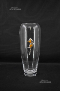 Vaso In Vetro Con Stemma Argentato Fiore Arancione H 35 Cm