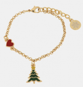 By Simon - Bracciale in Metallo con albero di Natale smaltato verde e piccolo cuore rosso