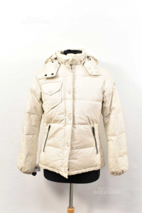 Jacket True Duvet Woman Historic Size 46 White With Cappuccio
