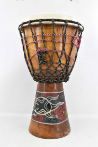 Bongo African Painted In Style Ethnic Height 50 Cm