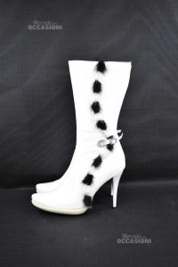 Boots Woman In Real Leather White Size.40