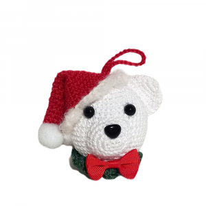 Amigurumi Palla di Natale orsetto bianco ad uncinetto 9x11 cm - Crochet by Patty
