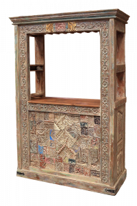 Mobile bar in legno di teak recuperato tipico indiano (vecchi portali, vecchi timbri per tessuto) #VI6