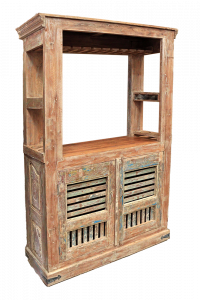 Mobile bar in legno di teak recuperato tipico indiano (vecchi portali, vecchi timbri per tessuto) #VI6
