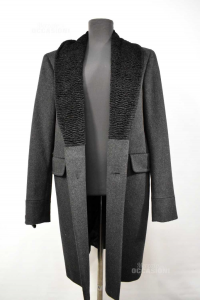 Coat Man Costume National Size 52 Black Gray Wool And Cashmere
