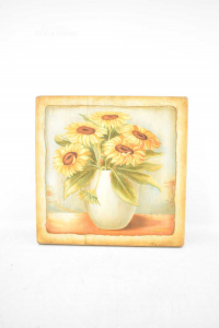 Painting On Table Wooden Vase Of Sunflowers Simonetto 30x30 Cm
