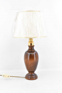 Lamp Abatjour With Wooden Base Chestnut And Lampshade Panna 50 Cm