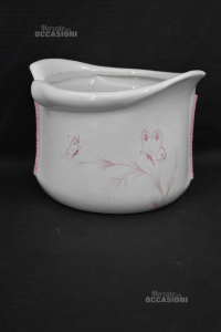 Vaso Porta Pianta In Ceramica Bassano Bianco Rosa 15x20 Cm