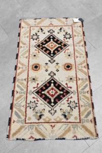 Carpet Hand Made Wool Beige Black Red 120x67 Cm