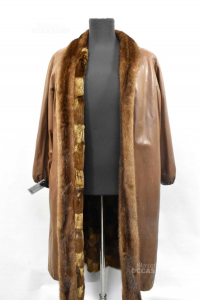 Coat Woman Fendi In True Leather Brown With Inside Fur With Belt Long Size