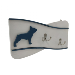 Porta guinzaglio per animali domestici da parete in legno Bulldog made in Italy
