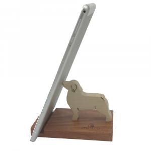 Porta cellulare da scrivania supporto per telefono smartphone e tablet in legno Australian Shepherd made in Italy