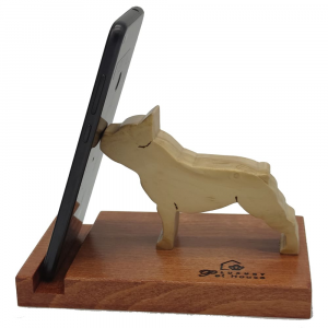 Porta cellulare da scrivania supporto per telefono smartphone e tablet in legno Bulldog made in Italy