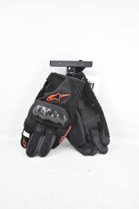 Gloves Motorcycle Alpinestar Black Red With Pretezioni Nocche Size L Smx-1 Air V2