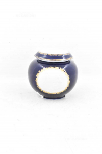 Ciotolina In Ceramica Blu Limoge Con Decori Bianchi Altezza 10 Cm