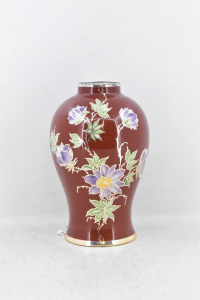 Ceramic Vase Hand Painted Style Japanese Red Flowers Purple 27 Cm