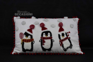 Cushion White With 3 Penguins 50x30 Cm