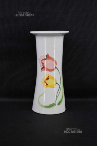 Ceramic Vase Holder Flowers With Drawing Tulips H 28 Cm
