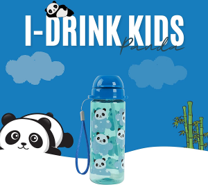I-Drink Kids borraccia con cannuccia Tritan Panda Blu 400 ml