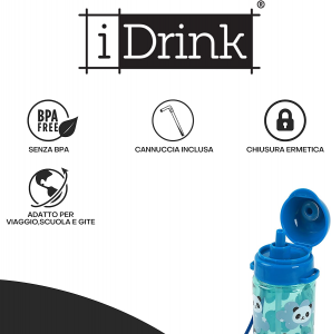 IDrink Borraccia In Tritan 400 ml Con Cannuccia Panda