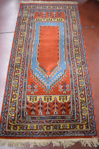 Carpet From Prayer Red Brick Light Blue Ocher 100x205 Cm