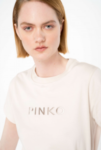 T-shirt Start ricamo logo beige Pinko