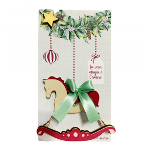 Quadretto natalizio con cavallo a dondolo 10.5x19.5 cm - Beccalli for Life