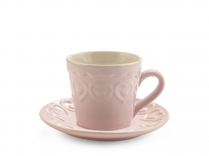 H&H Set 4 Tazze Caffè Fairylove Colore Rosa Con Piatto Cc165