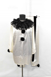 Dress Of Carnival From Adult Pierrot White Black 4 Pieces